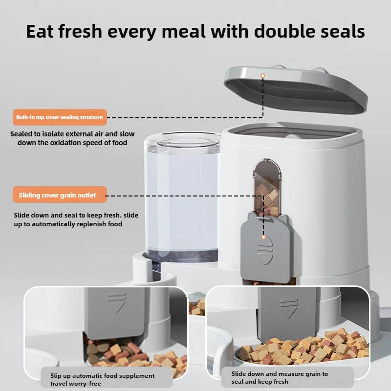 Spill-Proof Automatic Pet Feeder with Water Fountain - side view