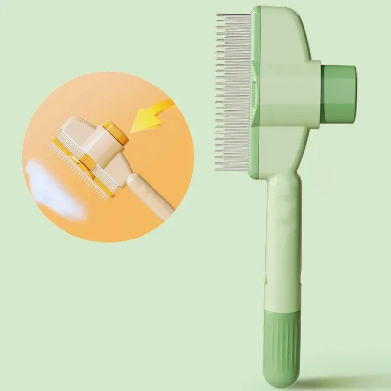 One-Button Self-Cleaning Pet Hair Removal Comb - green