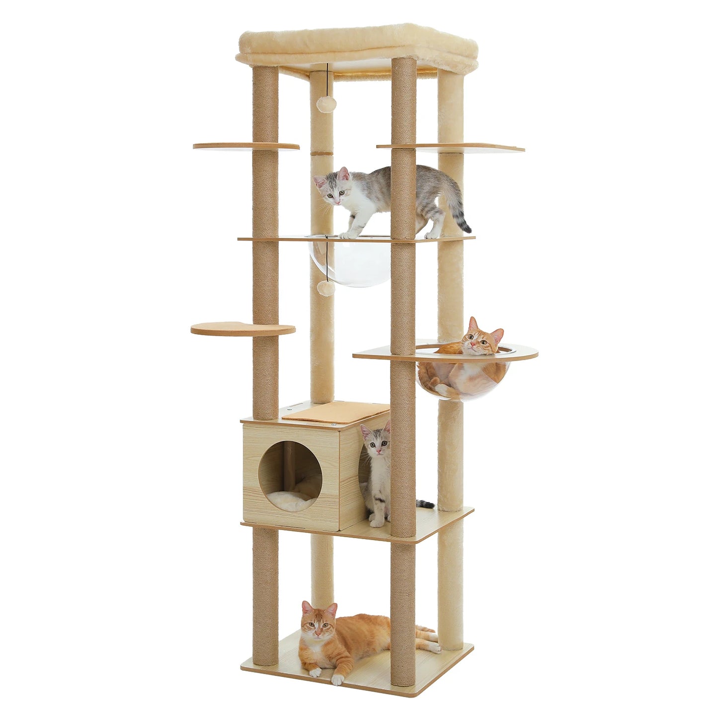 Multi-Level Wood Cat Tree with Hammock and Toys - XL / AMT0279BG