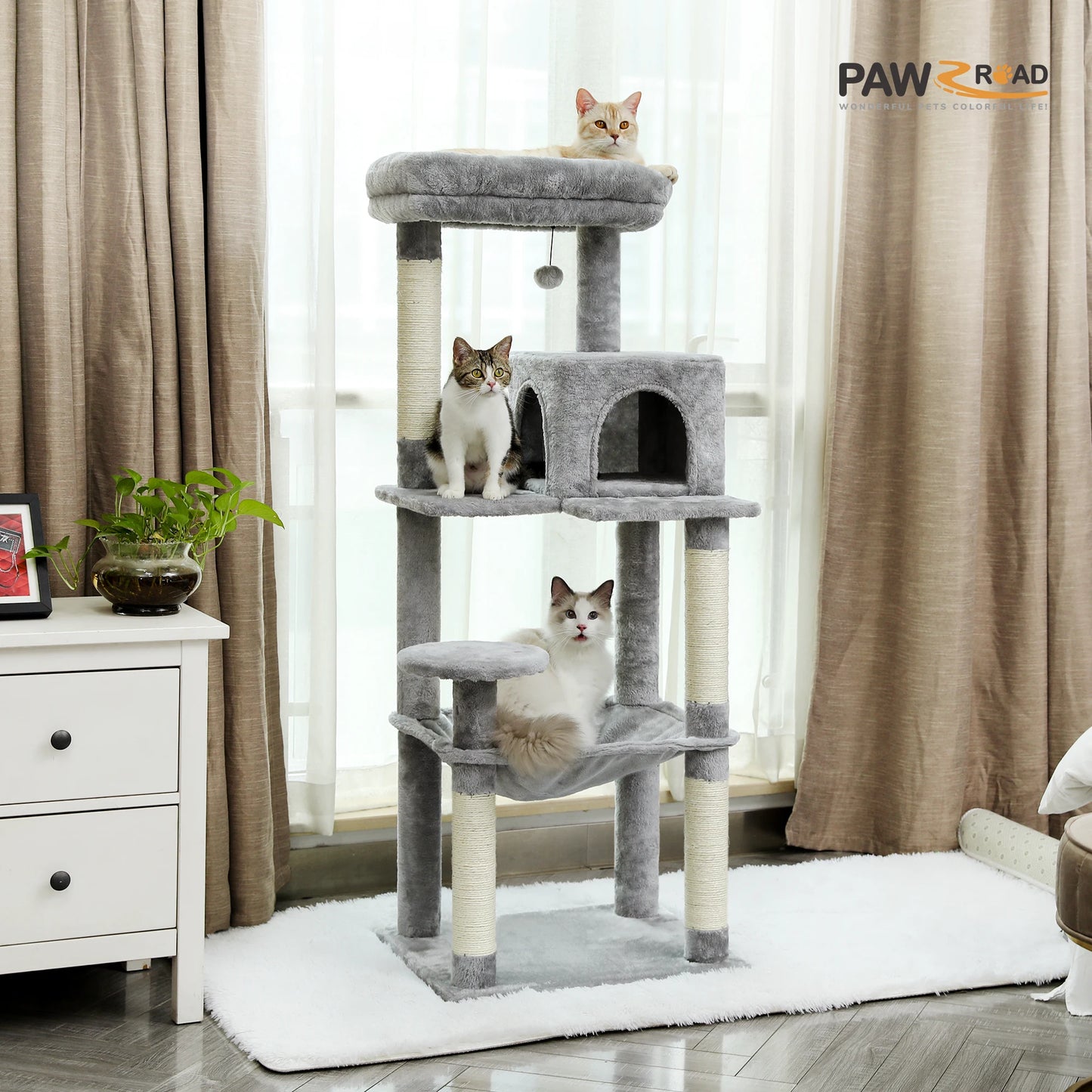 5-Level Cat Tree Tower for Large Cats with Hammock - side view