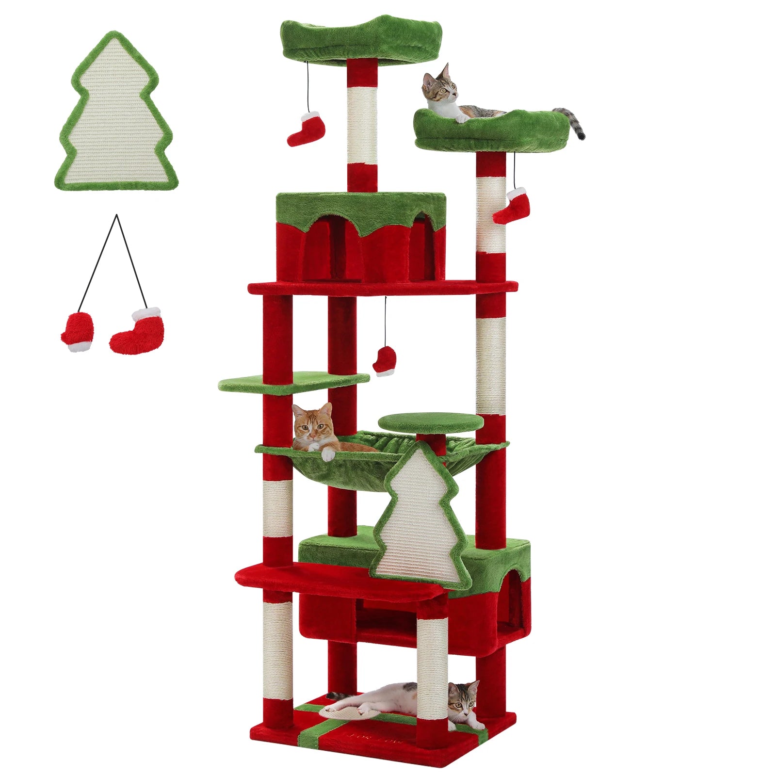 Large Cat Tree Tower with Hammock and Padded Perches - Red / 184cm