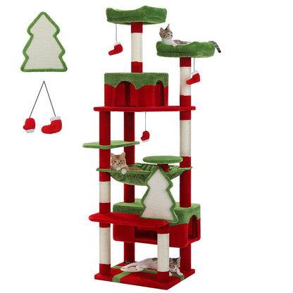 Large Cat Tree Tower with Hammock and Padded Perches - Red / 184cm