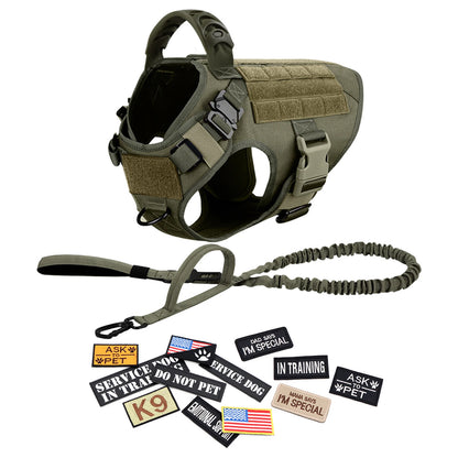 Tactical Military Dog Harness Set with Patches - L / Green 14 Pieces