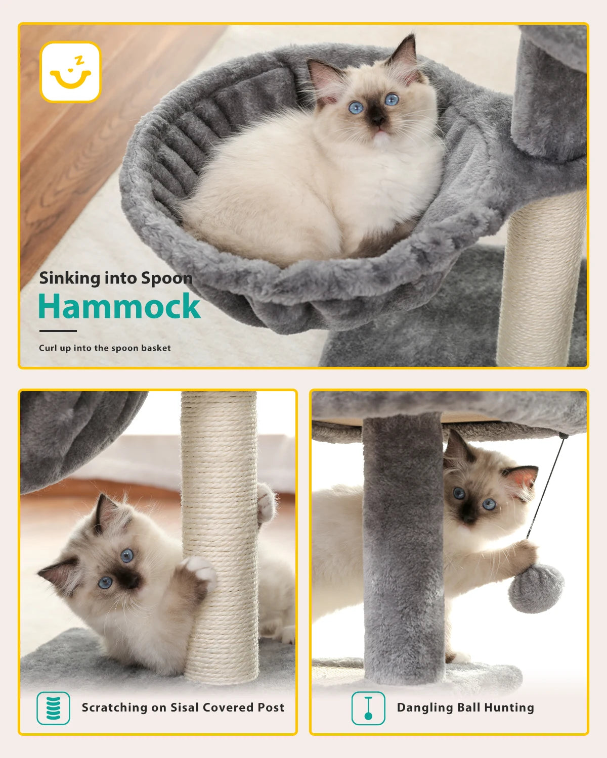 Cat Activity Tree with Hammock and Removable Perch - view 46