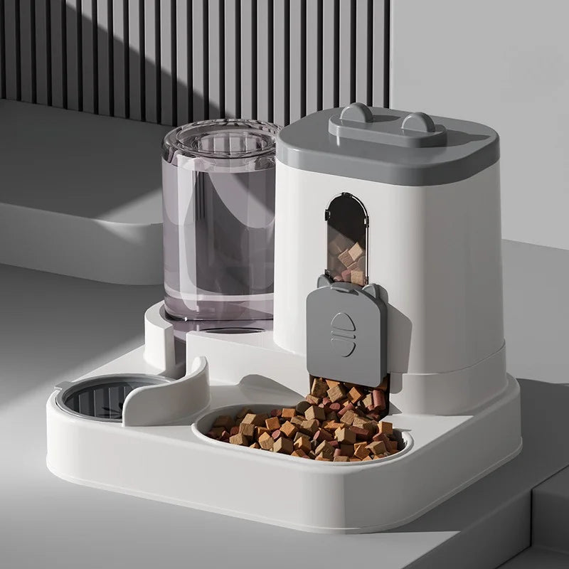 Spill-Proof Automatic Pet Feeder with Water Fountain - Grey 1PC / 25x23x20cm