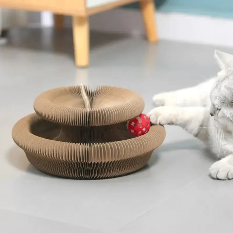 Durable Accordion Cat Scratching Board with Ball - close-up