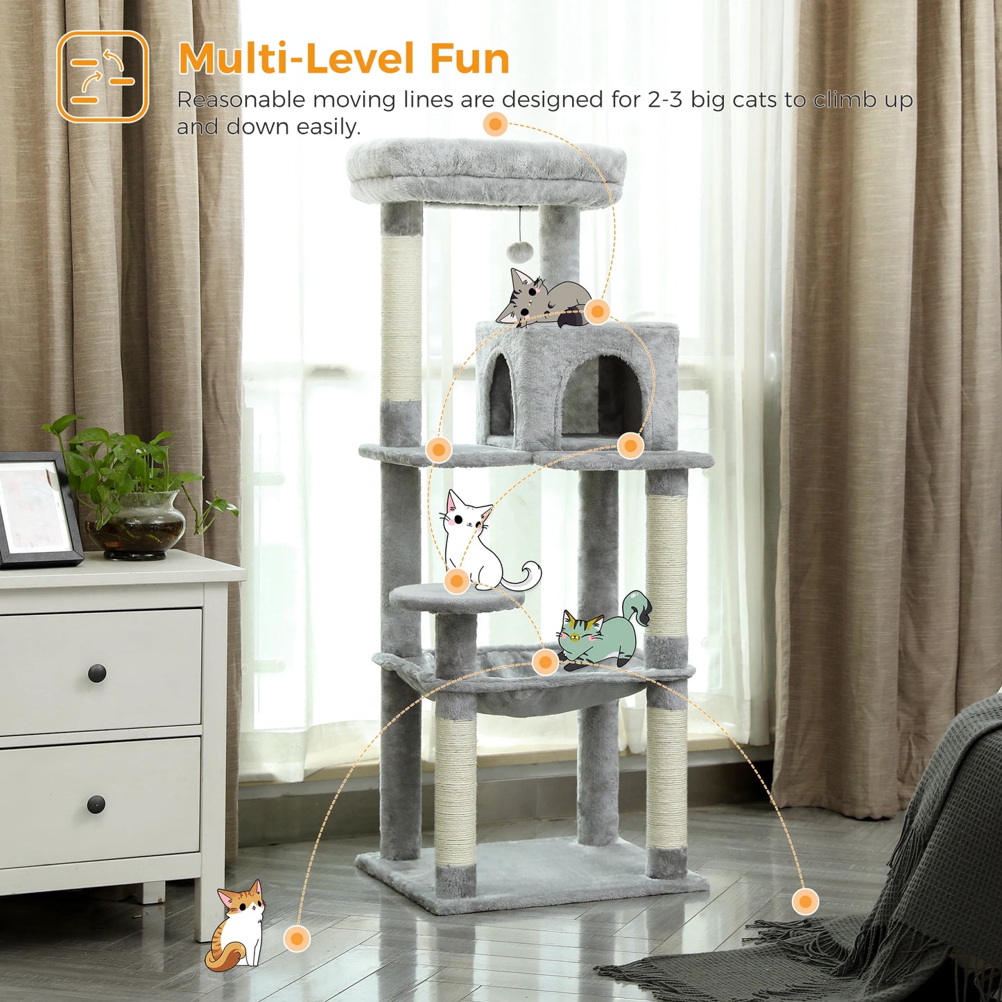 5-Level Cat Tree Tower for Large Cats with Hammock - feature view