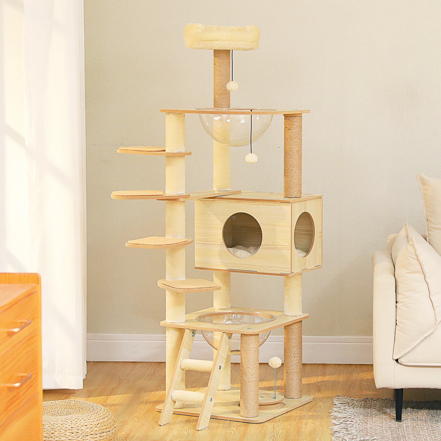 Multi-Level Wood Cat Tree with Hammock and Toys - view 15