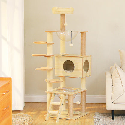 Multi-Level Wood Cat Tree with Hammock and Toys - view 15