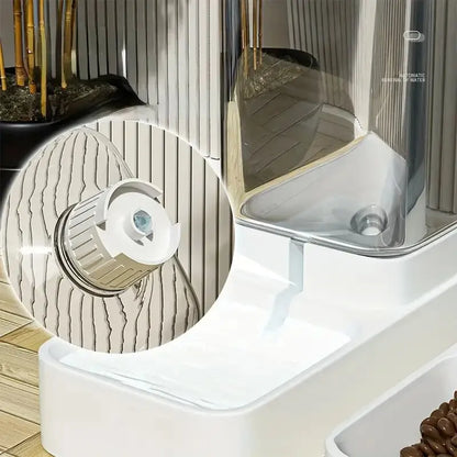 Gravity Feed Pet Food and Water Dispenser Set - in use