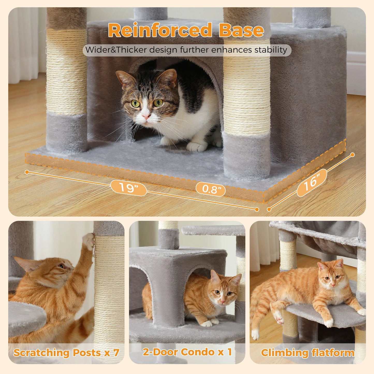 Large Cat Tree Tower with Hammock and Padded Perches - view 36