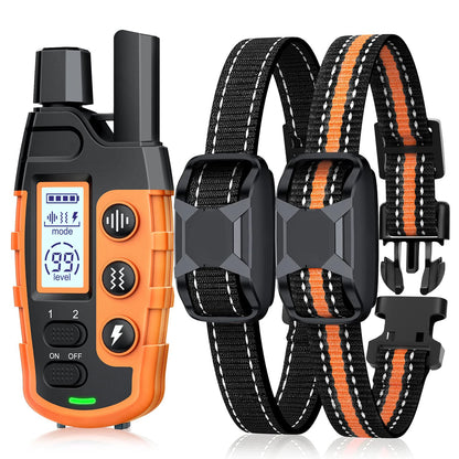 Waterproof Electric Dog Training Collar with Remote (3300ft Range) - For 2 Dogs (Orange)