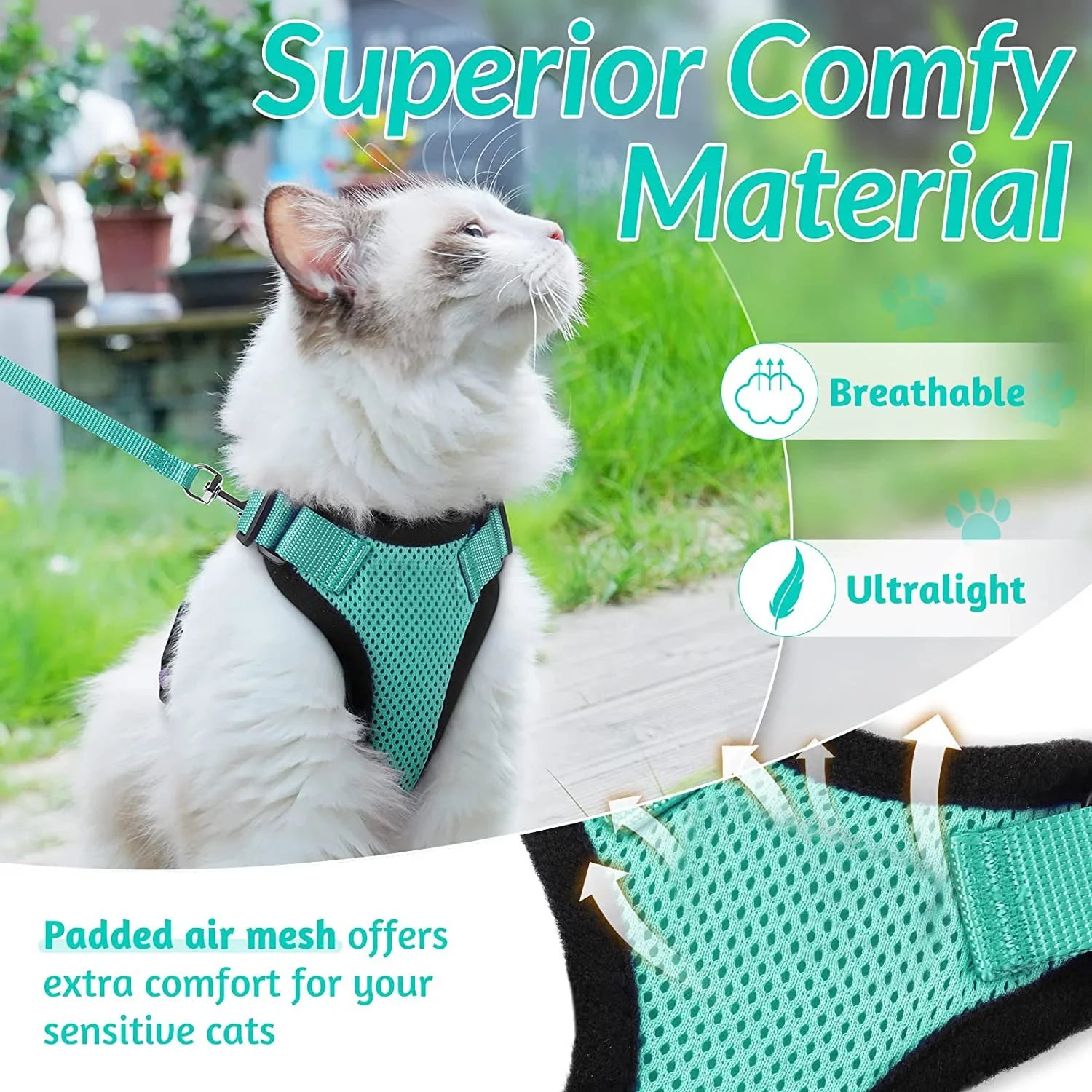 Escape Proof Cat Harness and Leash Set - close-up