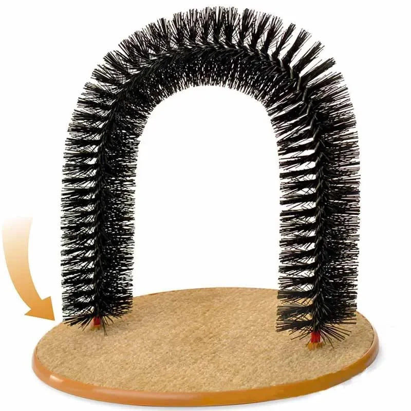 Cat Self-Grooming Arch with Massage Brush and Scratching Pad - side view