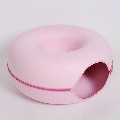Donut Cat Bed with Built-in Felt Tunnel for Indoor Play - pink / 60X27cm
