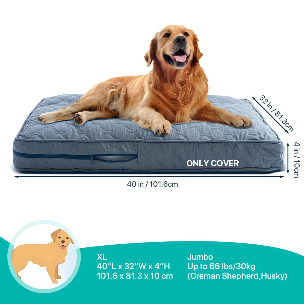 Orthopedic Dog Bed Cover for Large Dogs (Washable) - size reference