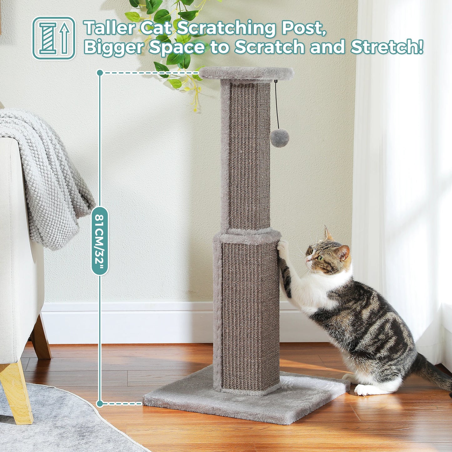 Large Sisal Cat Scratching Post with Dangling Ball - view 16