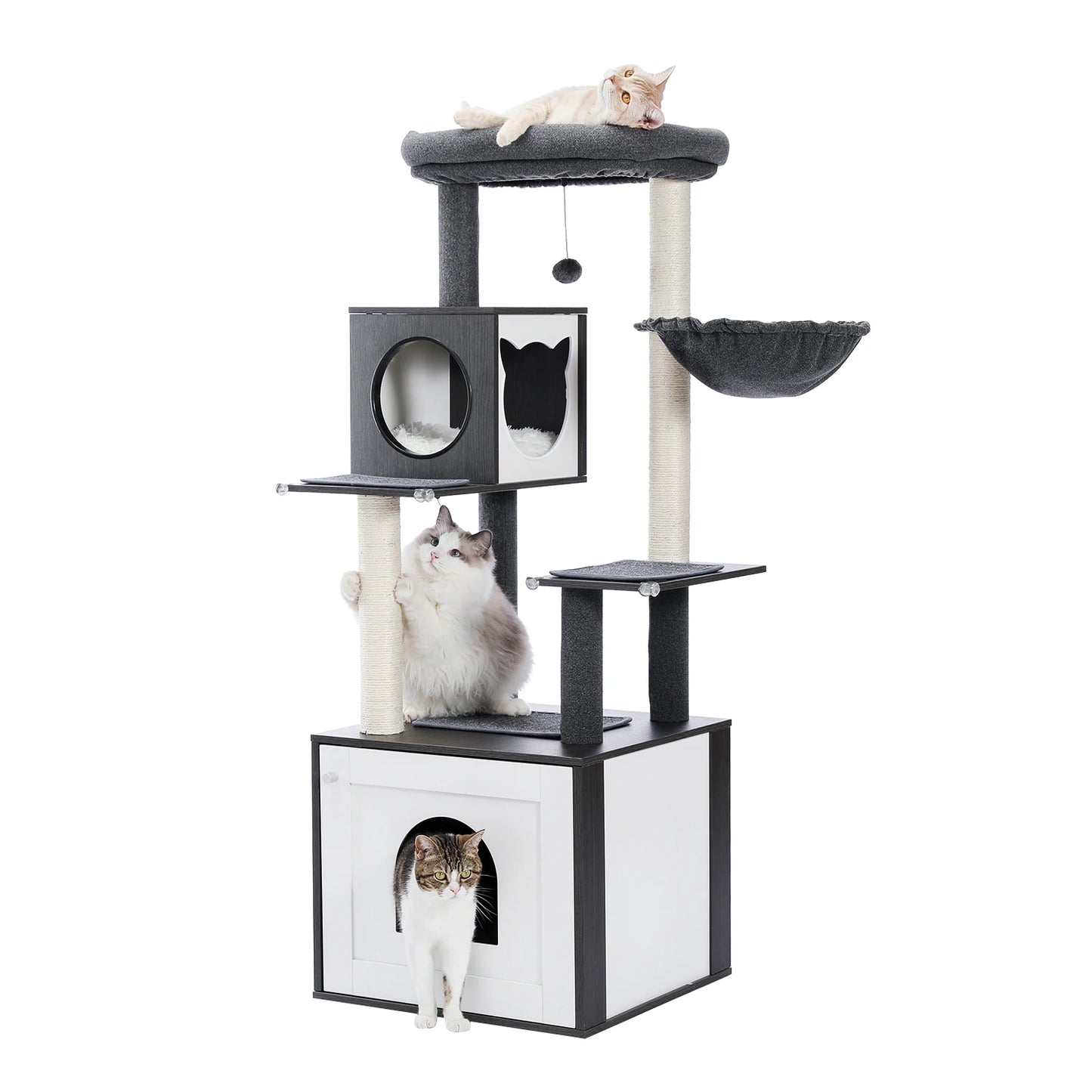 Multi-Level Wood Cat Tree with Hammock and Toys - view 31