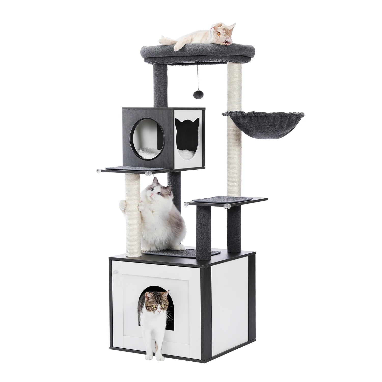 Multi-Level Wood Cat Tree with Hammock and Toys - view 31