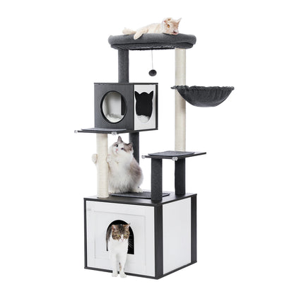 Multi-Level Wood Cat Tree with Hammock and Toys - view 31