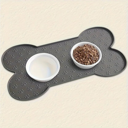 Non-Slip Silicone Pet Feeding Mat with Raised Edges - grey