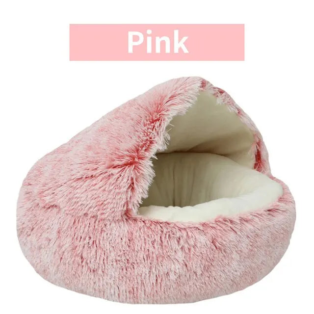 Soft Plush 2-in-1 Pet Cave Bed for Cats and Small Dogs - 40x40cm / Pink