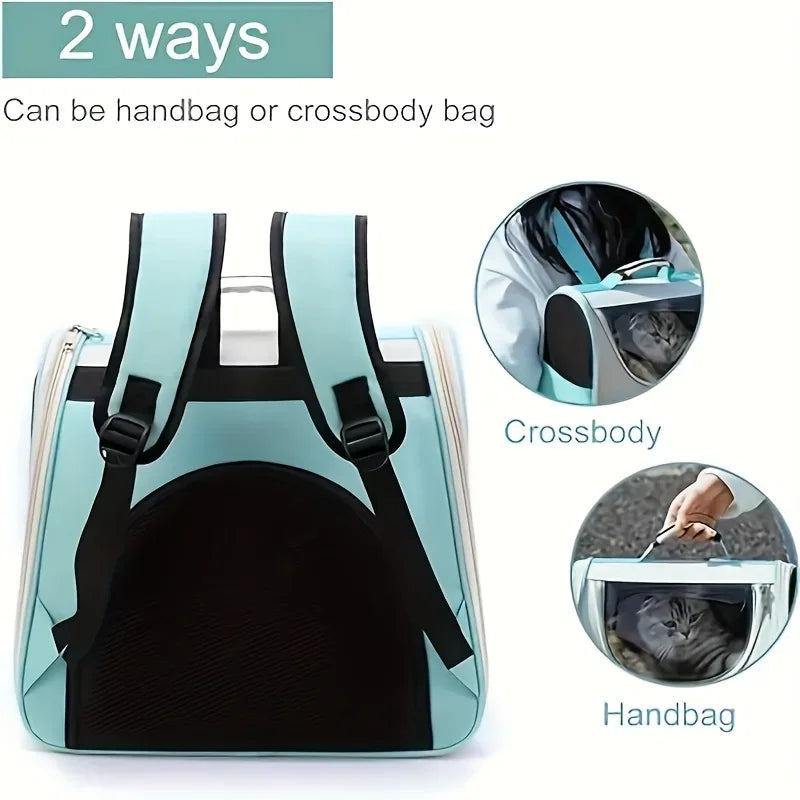 Collapsible Mesh Pet Backpack for Cats and Small Dogs - in use