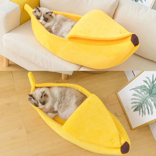 Cozy Banana-Shaped Cat Bed and Kennel - side view