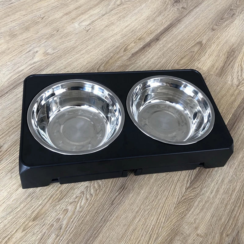 Adjustable Elevated Dog Feeder with Double Stainless Steel Bowls - side view