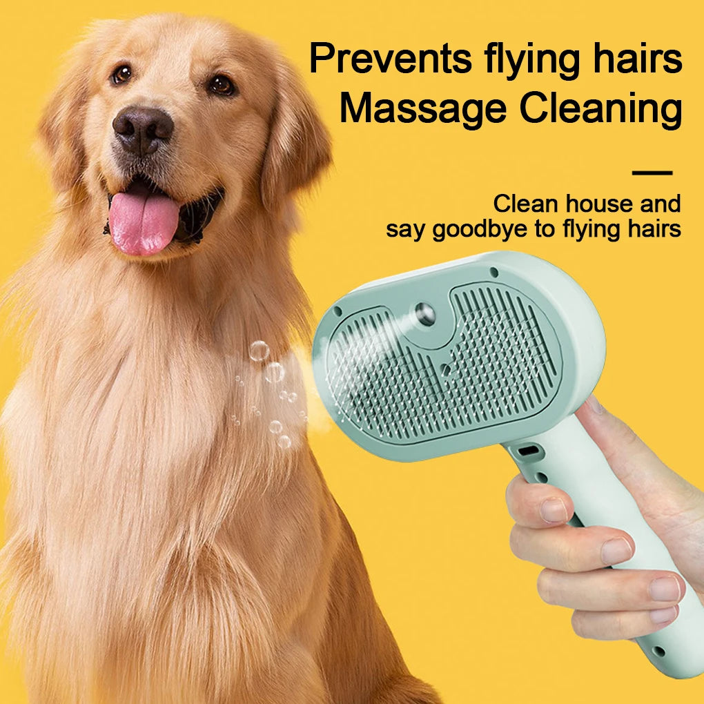 3-in-1 Steam Spray Pet Grooming Brush - in use