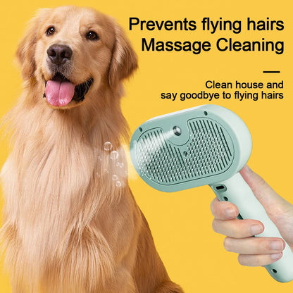 3-in-1 Steam Spray Pet Grooming Brush - in use