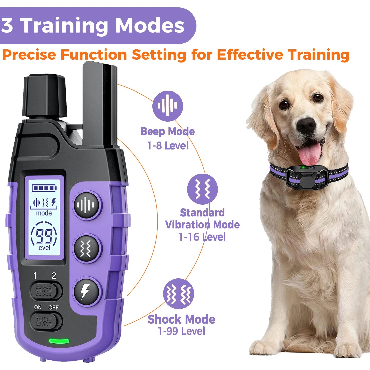 Waterproof Electric Dog Training Collar with Remote (3300ft Range) - side view