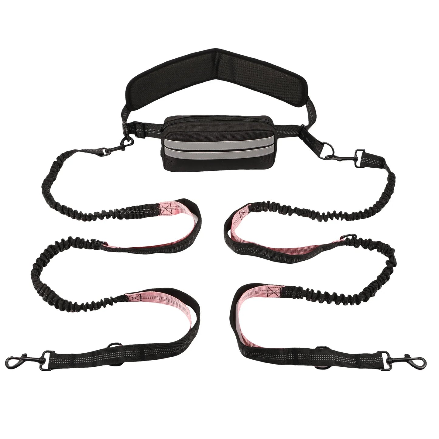 Hands Free Dog Leash with Waist Bag and Reflective Belt - 1PCS 1.9M Pink C