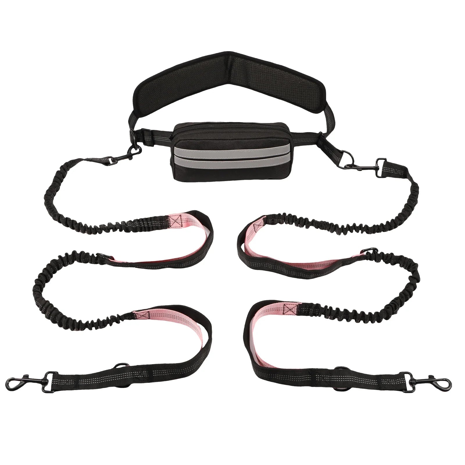 Hands Free Dog Leash with Waist Bag and Reflective Belt - 1PCS 1.9M Pink C