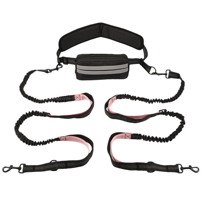 Hands Free Dog Leash with Waist Bag and Reflective Belt - 1PCS 1.9M Pink C