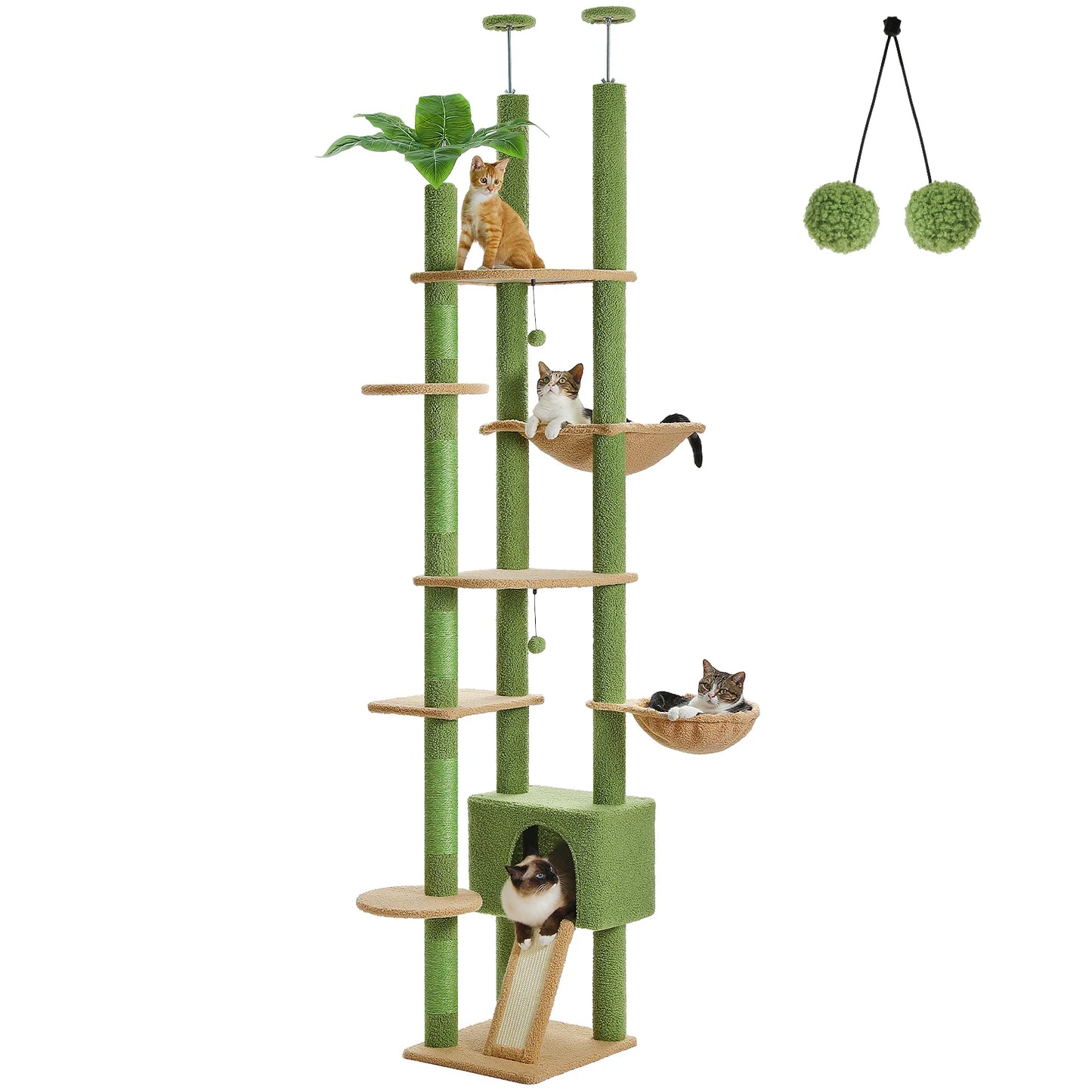 Adjustable Cactus Floor-to-Ceiling Cat Tree - AMT0249GN / Floor to Ceiling
