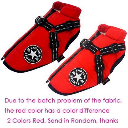 Waterproof Winter Dog Jacket with Built-in Harness - Red or Orange red / M