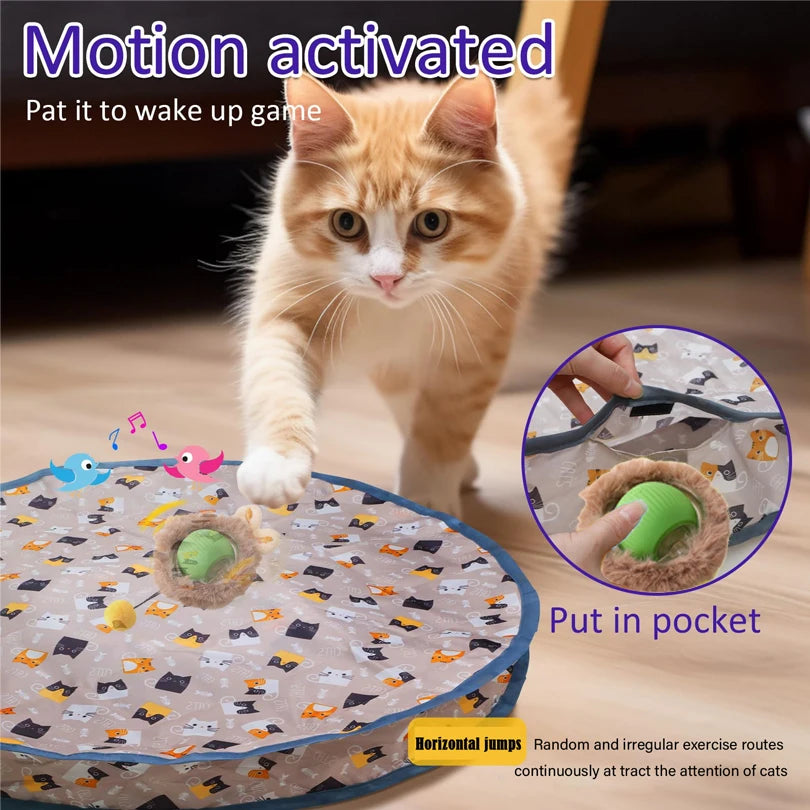 Interactive Motion Cat Toy Ball with Hide and Seek Pouch - side view