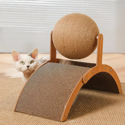 2-in-1 Wooden Cat Scratching Ball and Sisal Board - from above