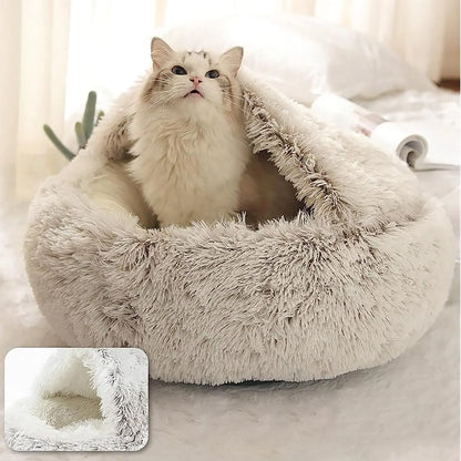 Soft Plush 2-in-1 Pet Cave Bed for Cats and Small Dogs - detail