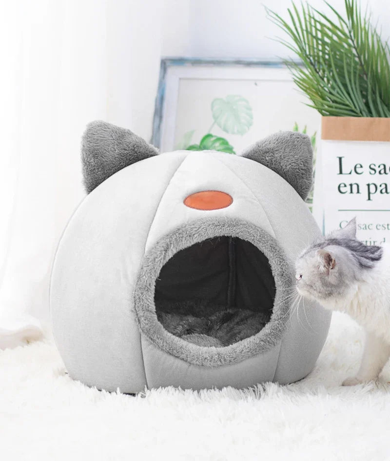 Cozy Winter Cat Cave Bed and Tent Nest - alternate angle