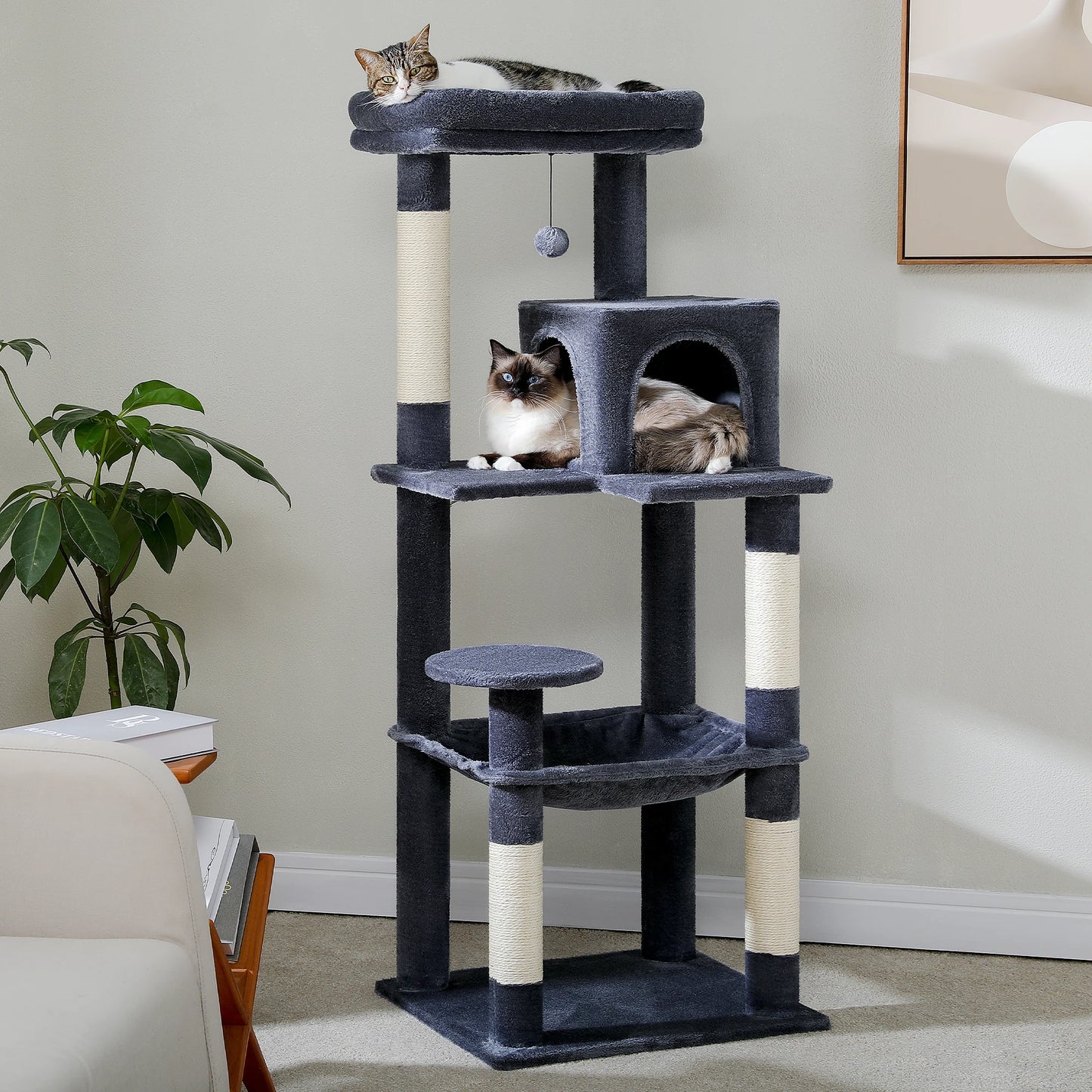 5-Level Cat Tree Tower for Large Cats with Hammock - in use