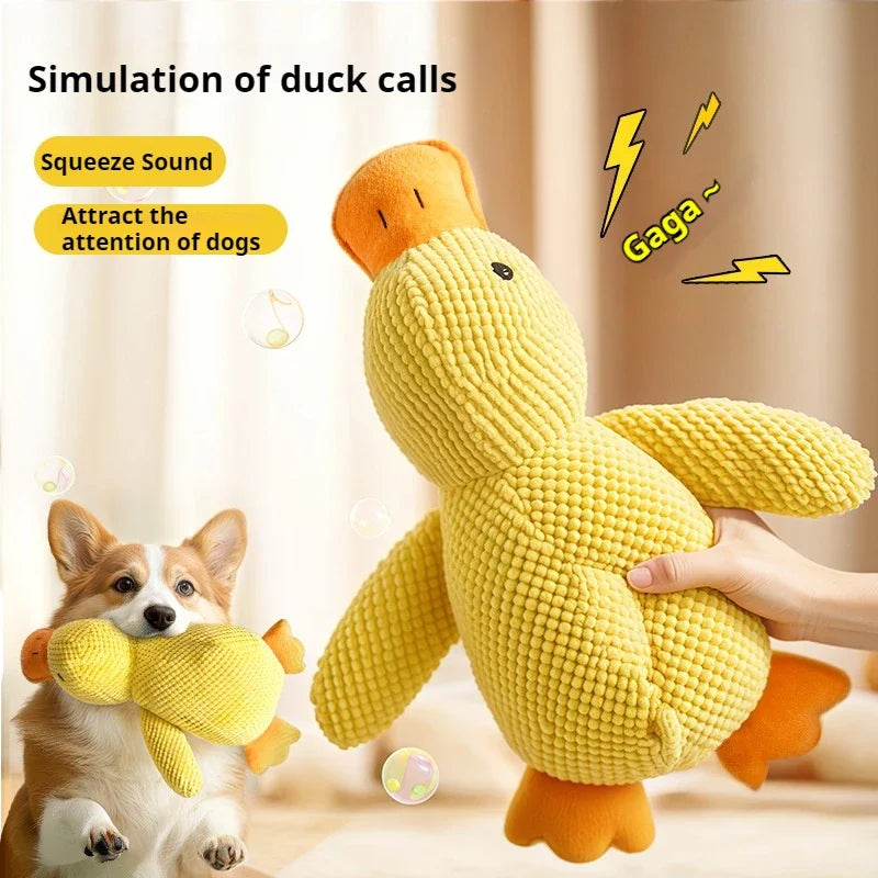 Plush Squeaky Duck Dog Companion Toy - close-up