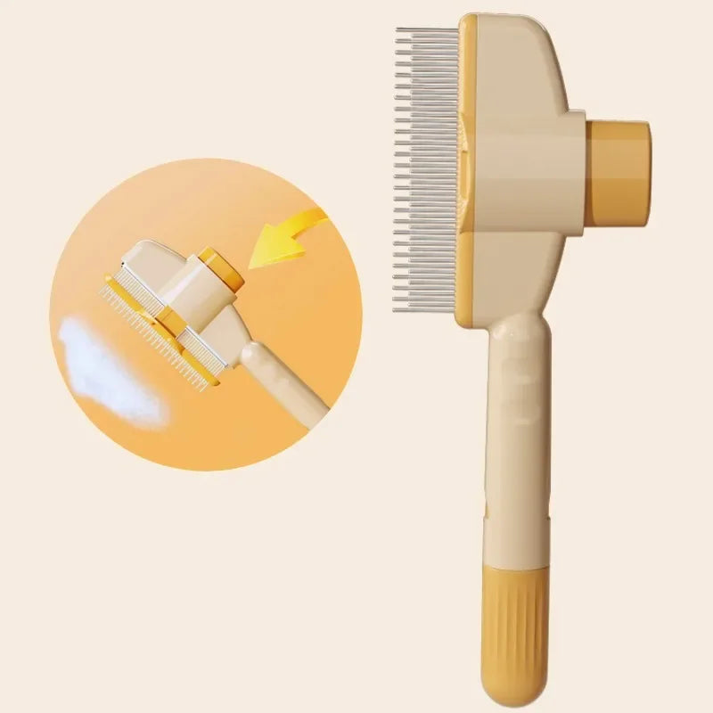 One-Button Self-Cleaning Pet Hair Removal Comb - YELLOW