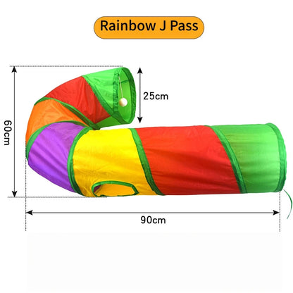 Foldable Cat Tunnel with Crinkle Paper for Indoor Play - Rainbow J tunnels