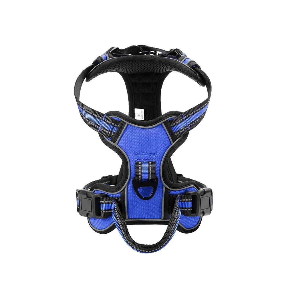 Adjustable No-Pull Reflective Dog Harness - L / Blue
