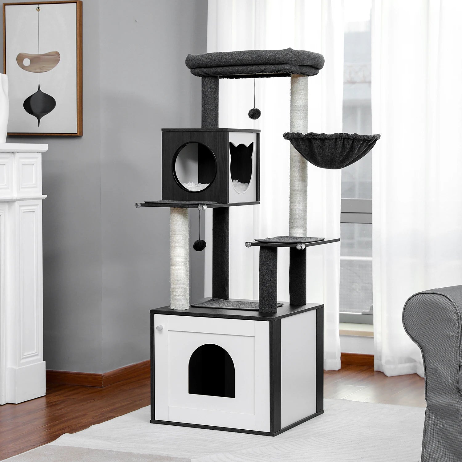 Multi-Level Wood Cat Tree with Hammock and Toys - view 23