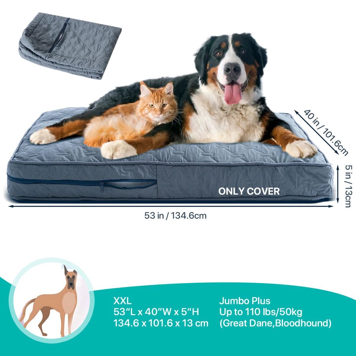 Orthopedic Dog Bed Cover for Large Dogs (Washable) - Slate Blue XXL