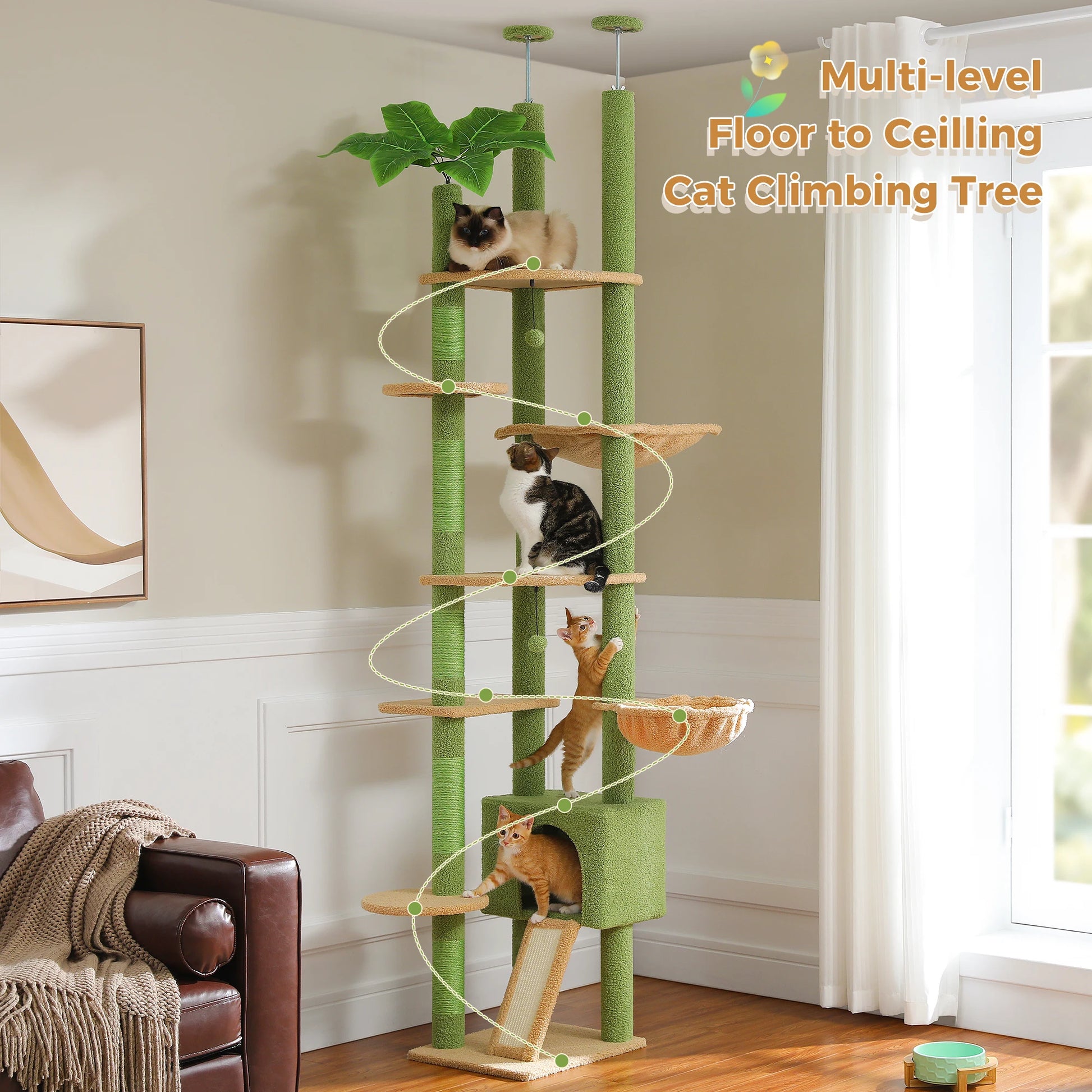 Adjustable Cactus Floor-to-Ceiling Cat Tree - side view