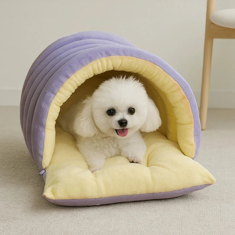 Warm Plush Winter Cat Cave Bed for Cozy Sleep - side view